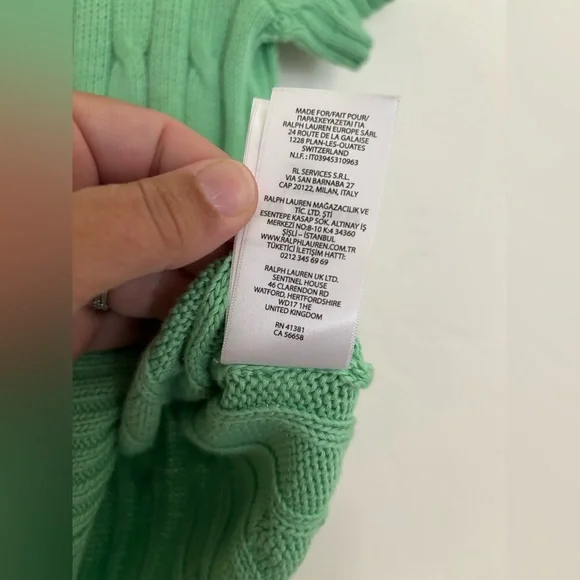 Ralph Lauren Polo Green Cable Knit Sweater Short Sleeve Pima Cotton Medium - Picture 5 of 8